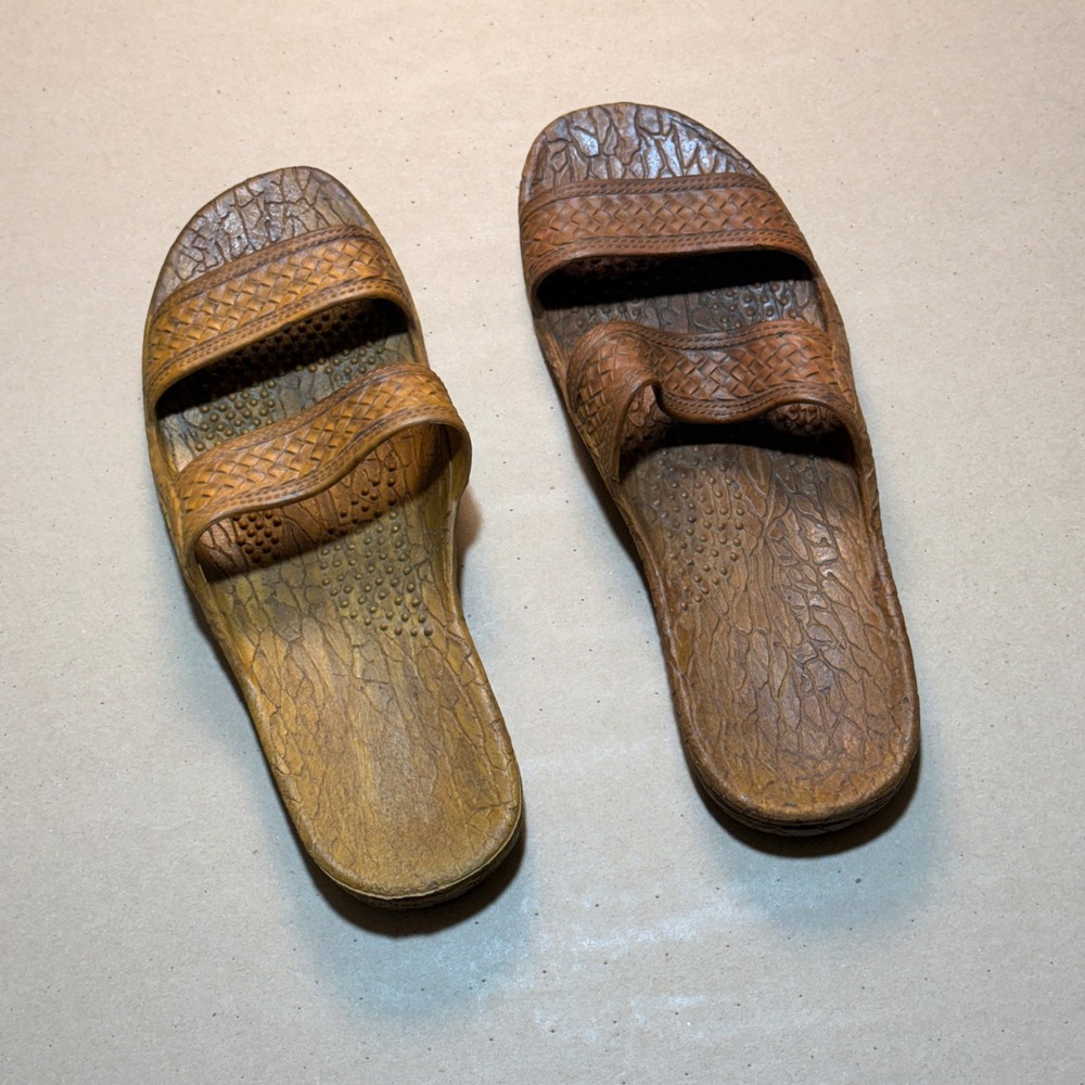 Vintage Pali Hawaii Sandals Size 12 Brown Good Double Strap Slides Jesus Shoes